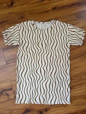 Rylee + Cru 6 - 7 years 100% Cotton T-shirt dress White & Brown  Crewneck